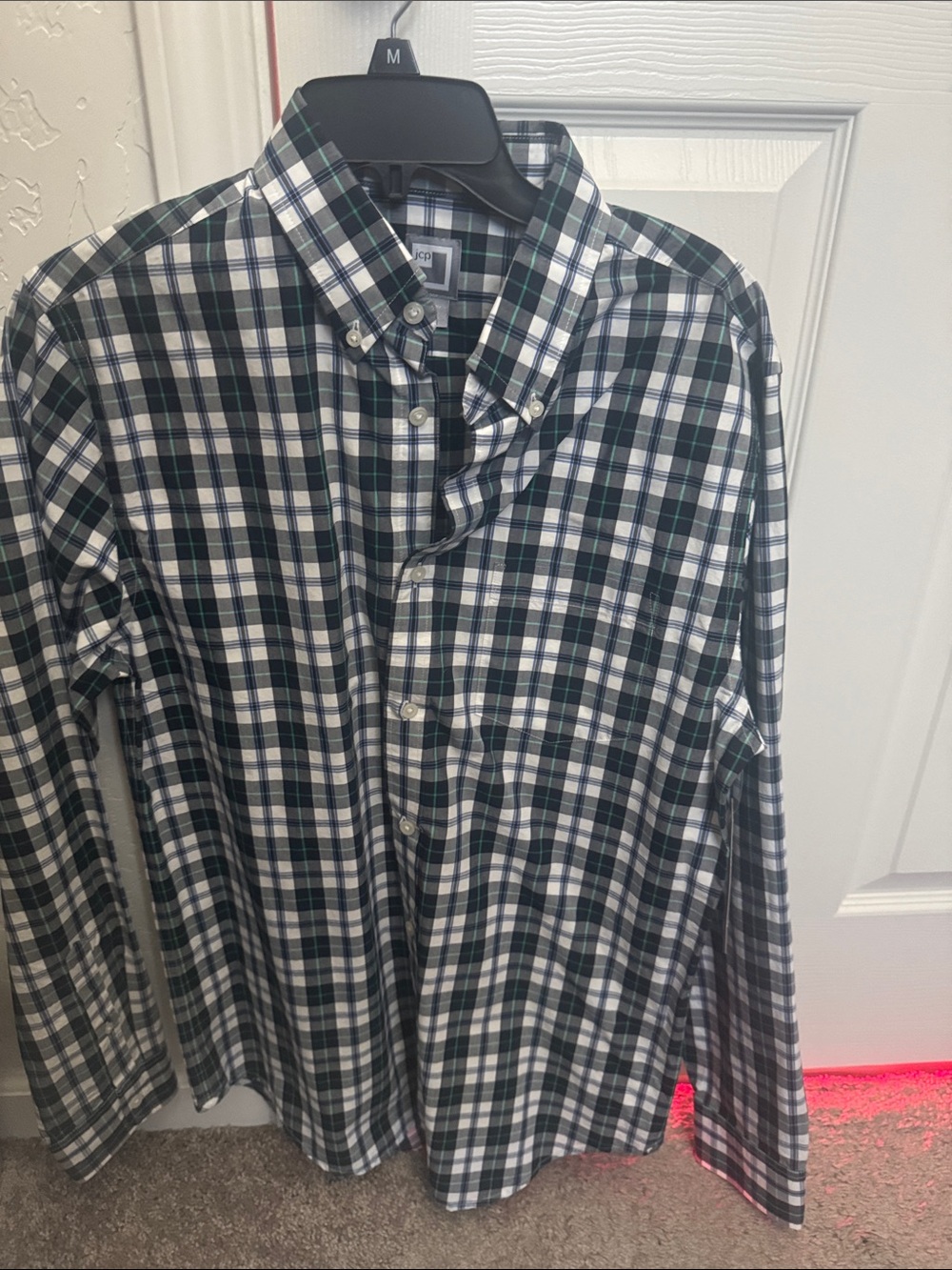 jcpenney Men’s Green, Black & White Plaid Button-Down Shirt